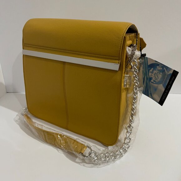 Glass Handbag Cross-Body Bag in Yellow Pebble Leather - Picture 3 of 6